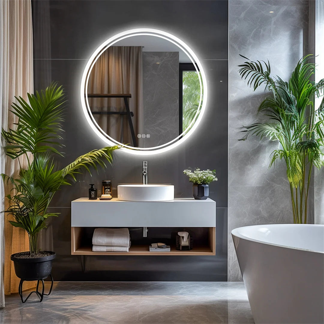 LUVODICRI Big Round LED Bathroom Mirror With Touch Sensor