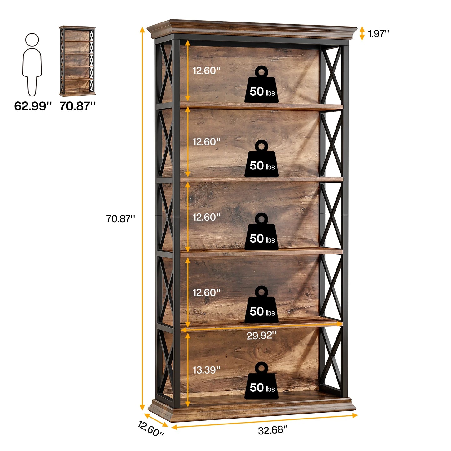 Tribesigns 5 Tier Bookcase Industrial Floor Standing Bookshelf
