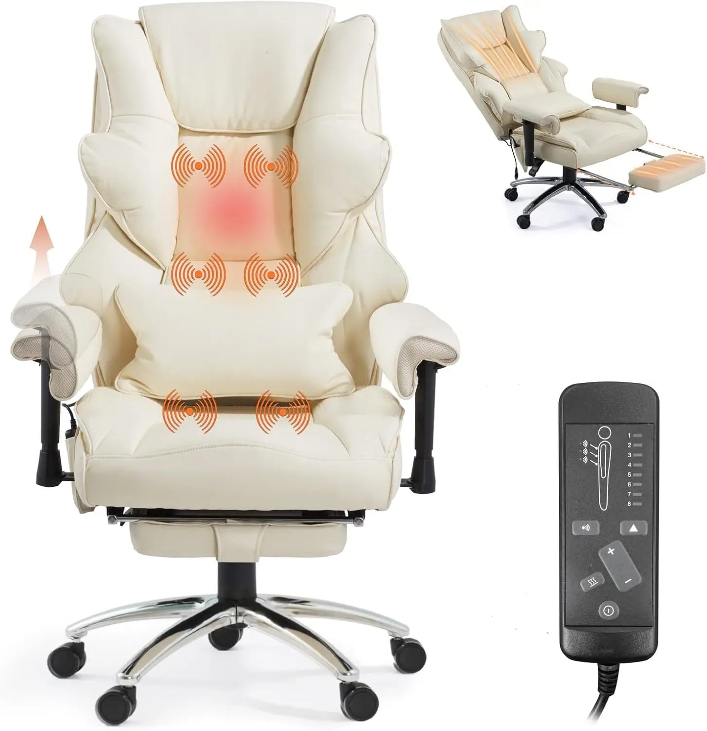 Ergonomic Heated Office Chair With Reclining High Back Leather