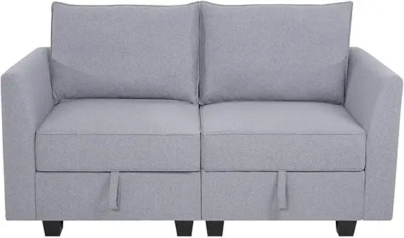 Modular Linen Loveseat Sofa With Extendable Sleeper Bed