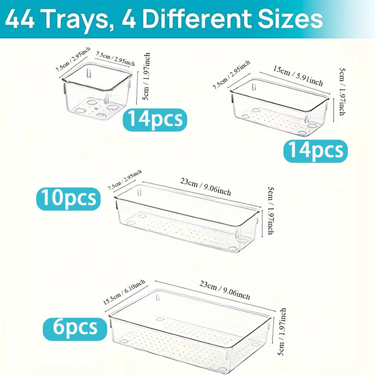 NONECN 44pc Drawer Storage Box Set Multi Functional Transparent