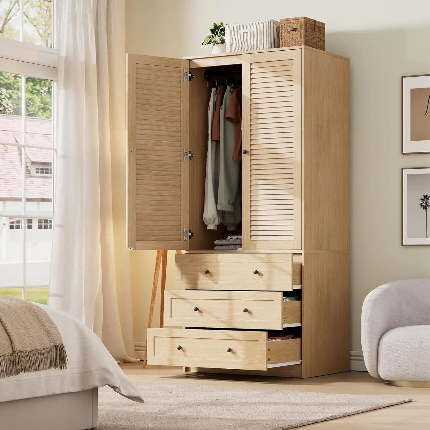 HUANZHUANG Armoire Wardrobe With 3 Drawers And 2 Doors