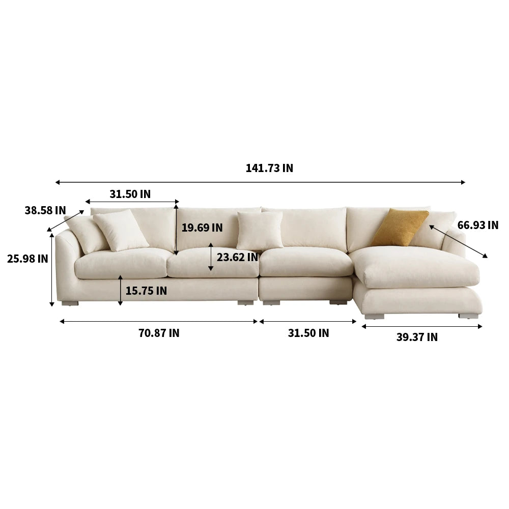 Cloud Down Filled Chaise Sofa L Shaped Recliner Living Room