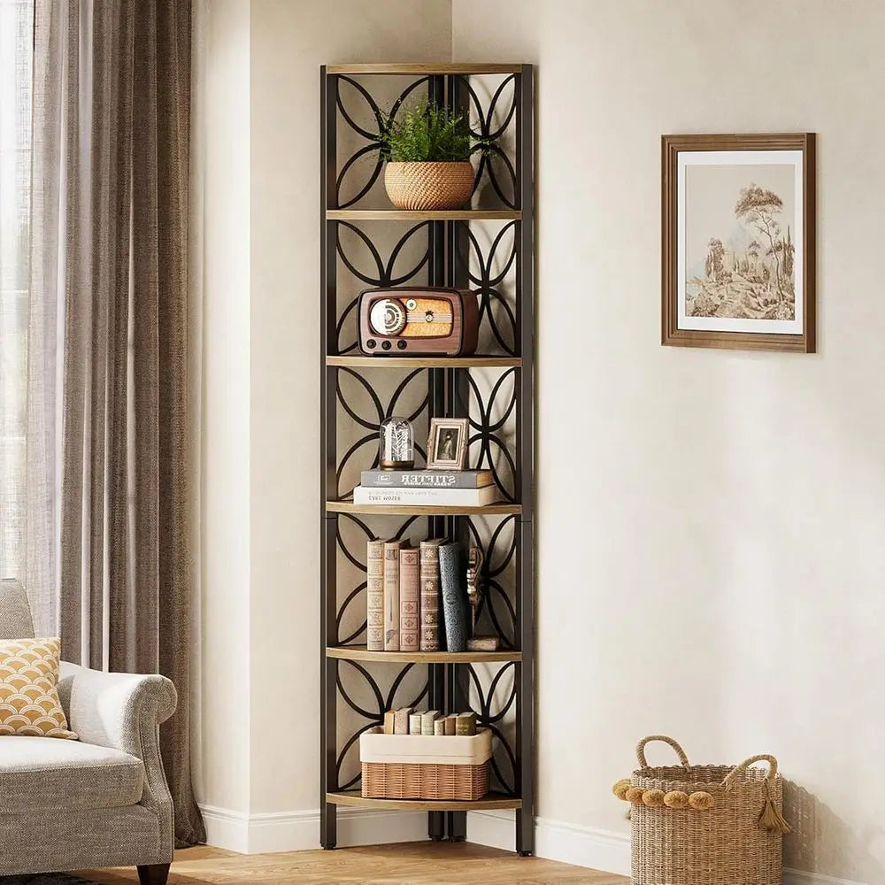DAFIFY Rustic Corner Bookshelf Display Shelf For Living Room
