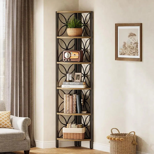 DAFIFY Rustic Corner Bookshelf Display Shelf For Living Room