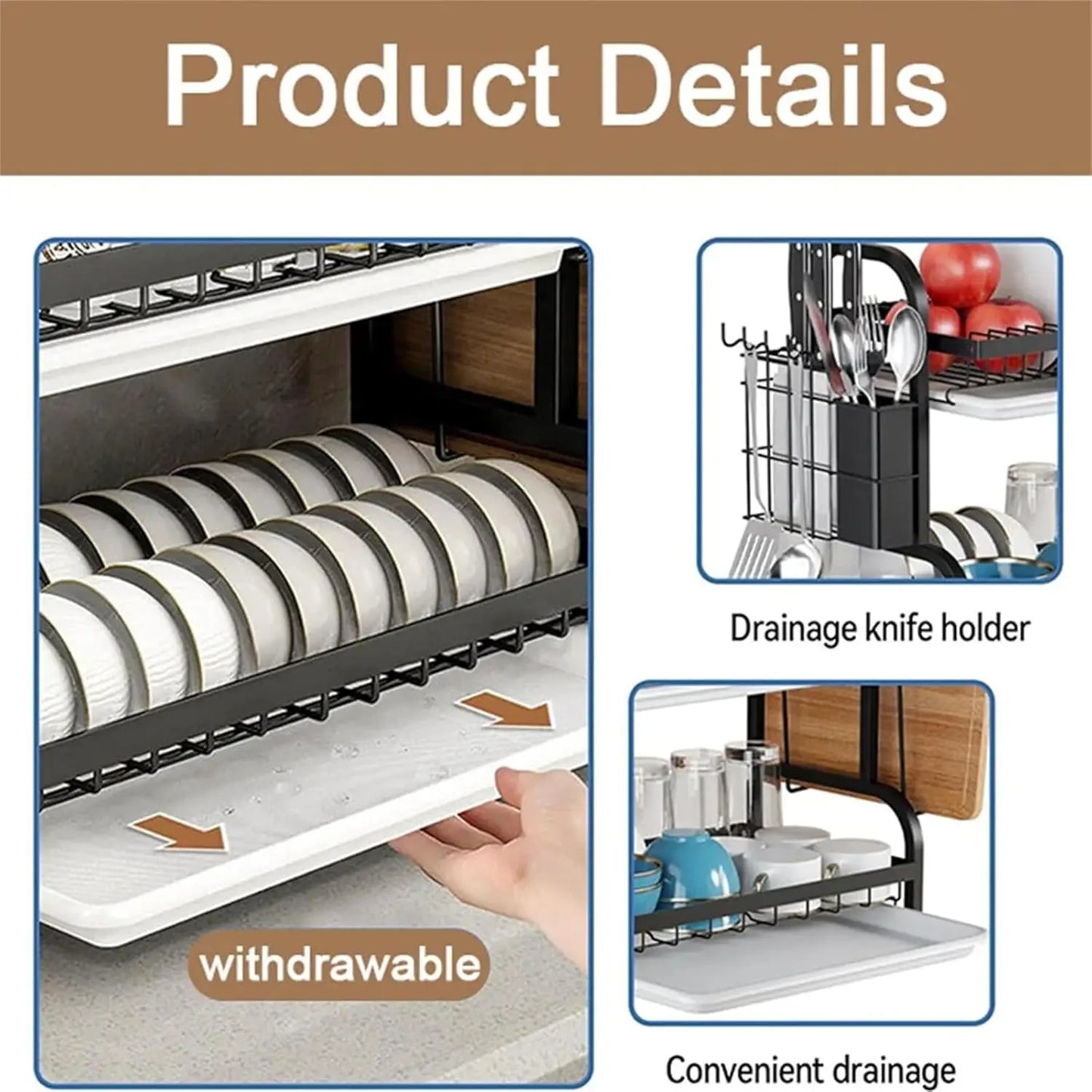 Three Tier Space Saving Kitchen Dish Rack For All Tableware