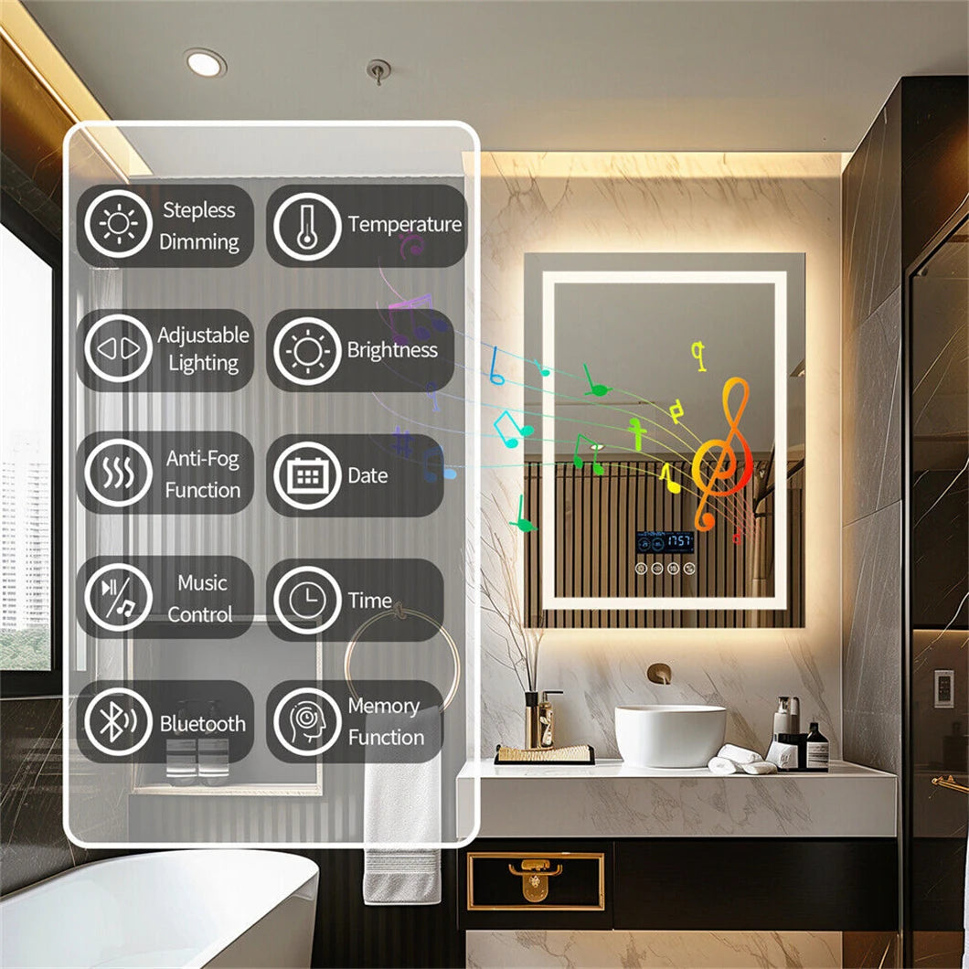 BORWART Smart LED Bathroom Mirror with Bluetooth Speaker