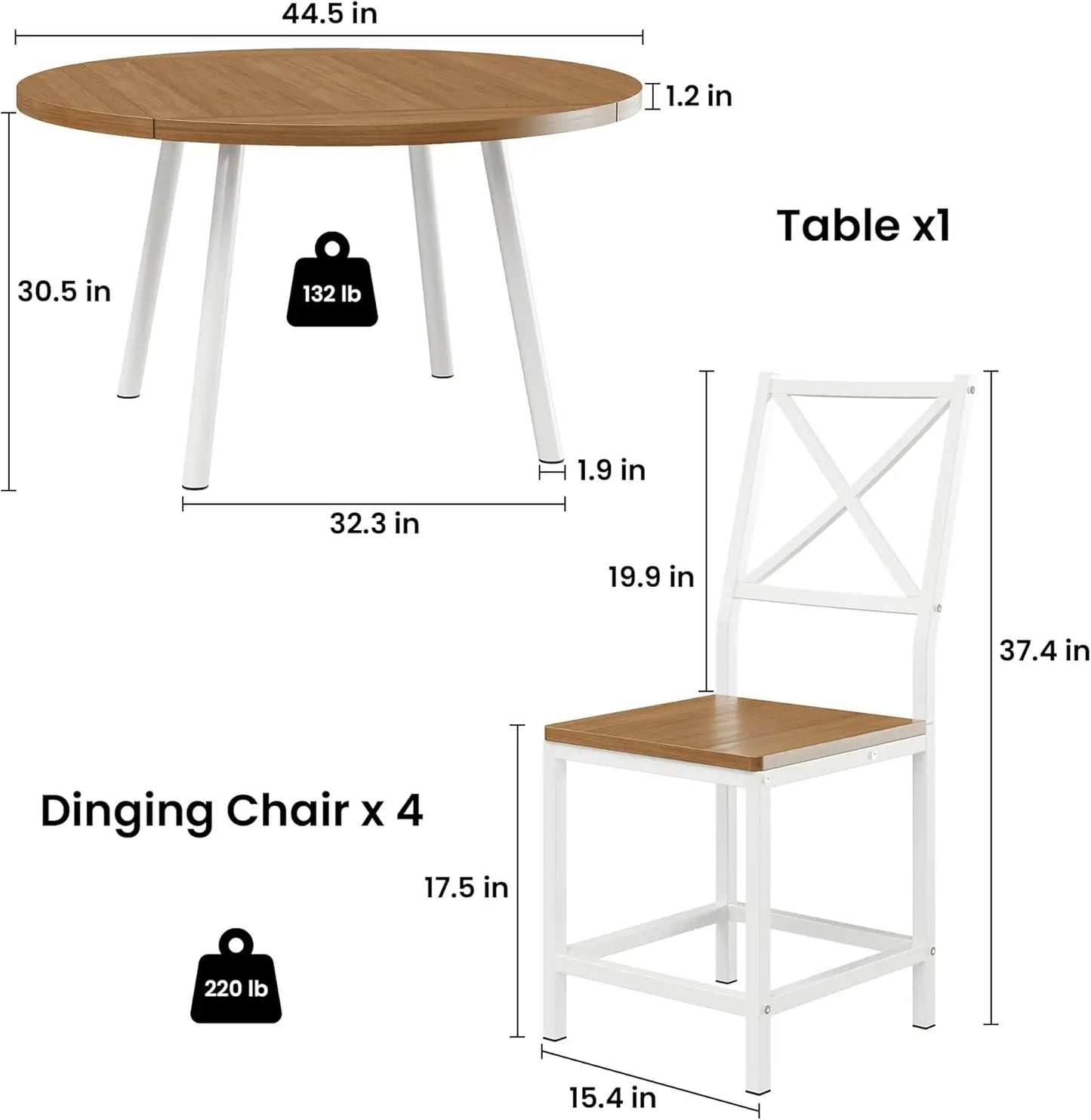 IRONCK Dining Table Set For 4 With 4 Stools Dining Room