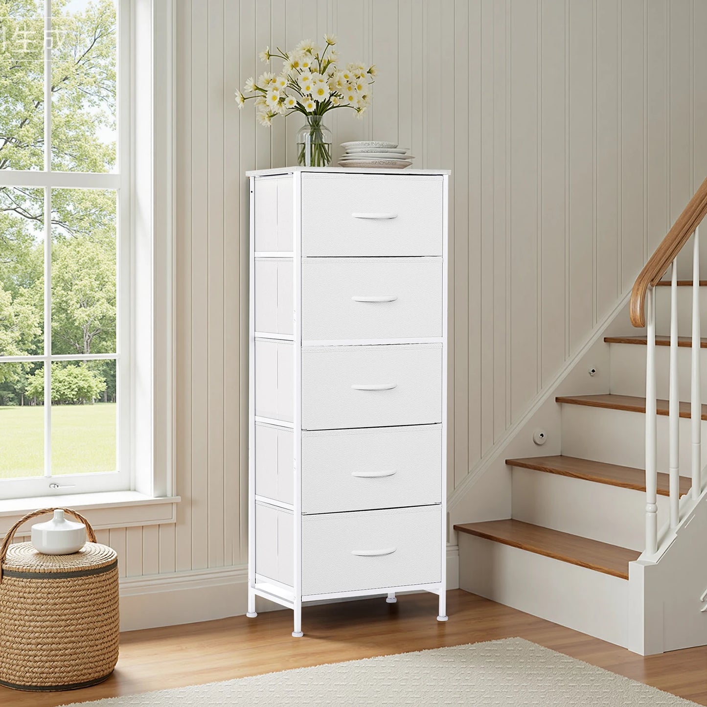 JHK Five-Drawer Dresser With Fabric Drawers And Steel Frame