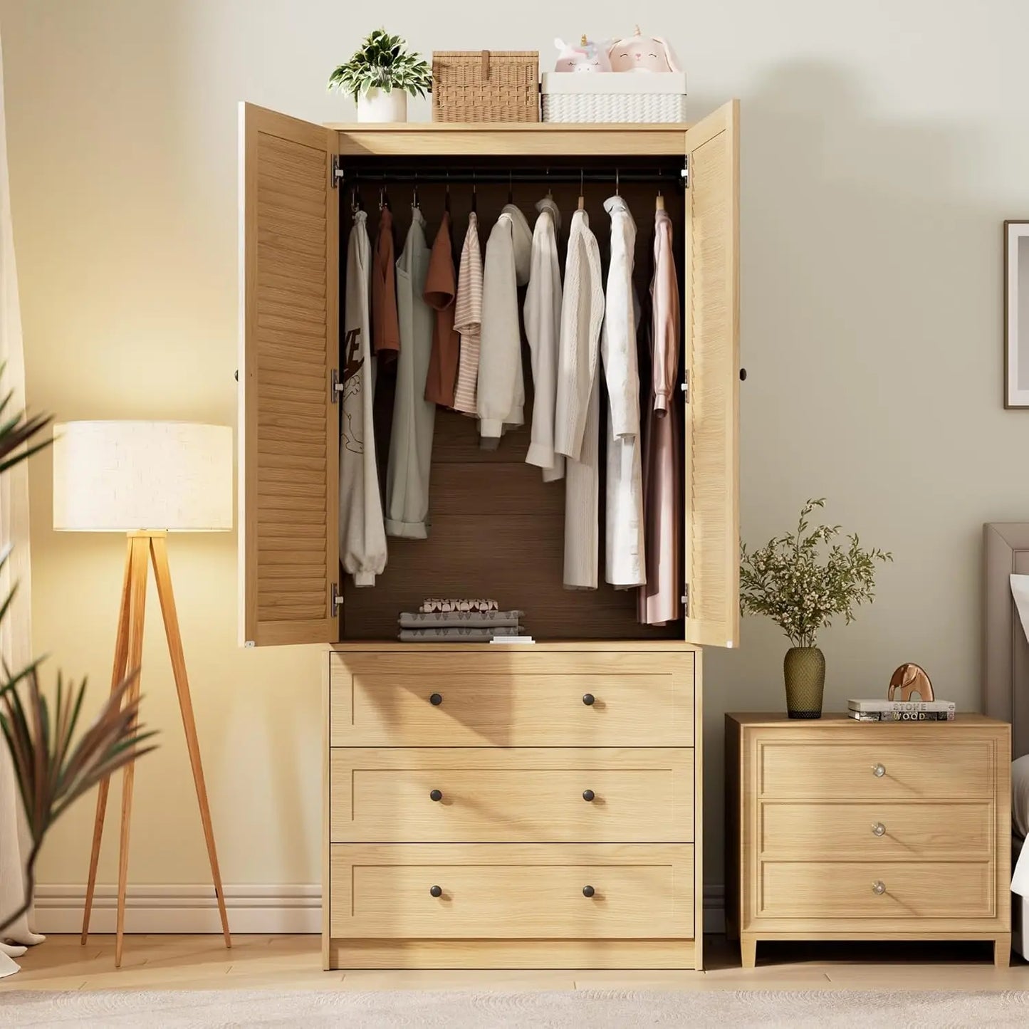 HUANZHUANG Armoire Wardrobe With 3 Drawers And 2 Doors