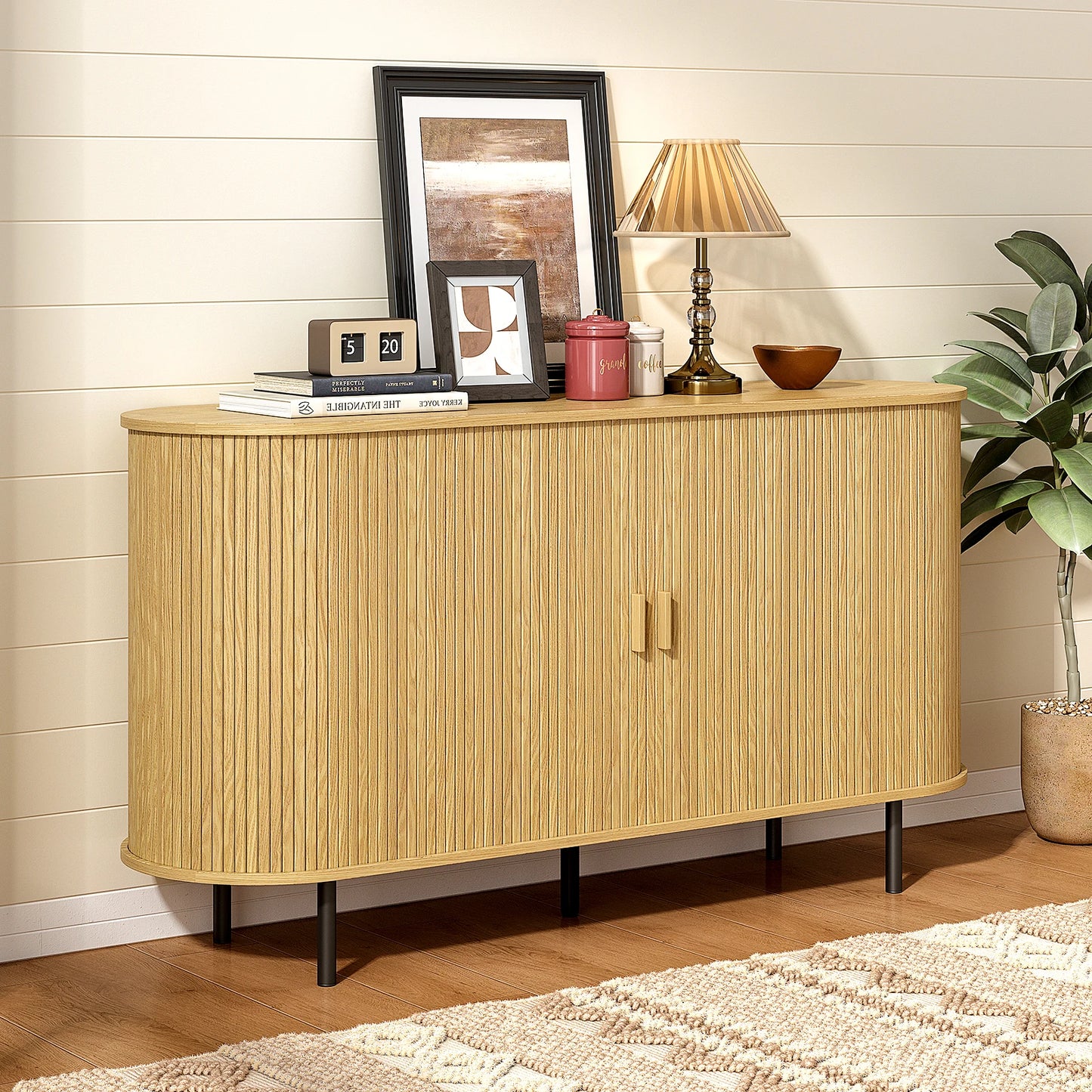 Wood Sideboard Buffet Cabinet With Adjustable Shelves Living Room