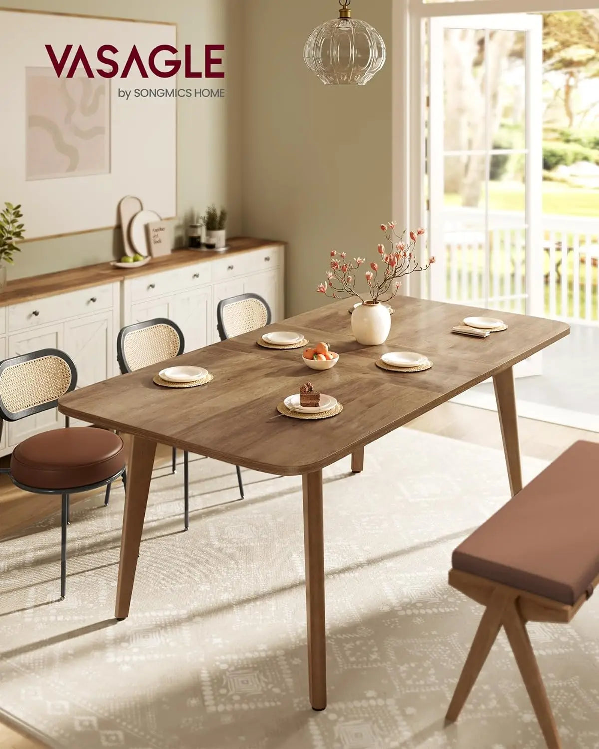 Extendable Dining Table With Tapered Curved Legs, Modern Style