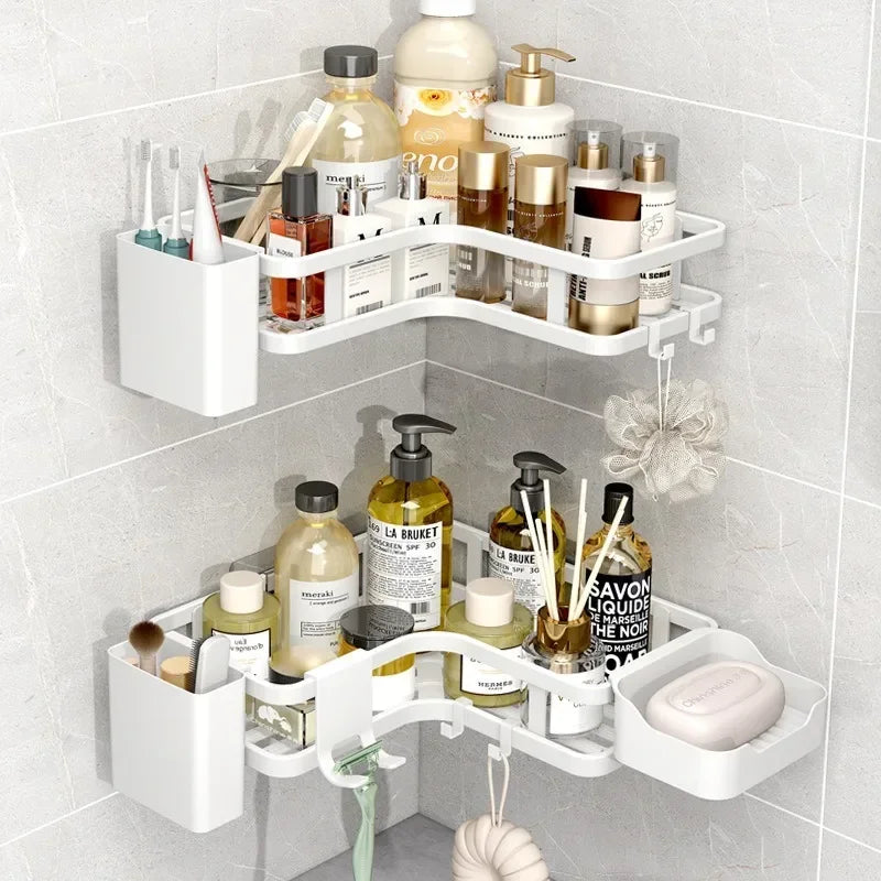 Double Layer Stainless Steel Corner Shelf No Drilling Wall Mount