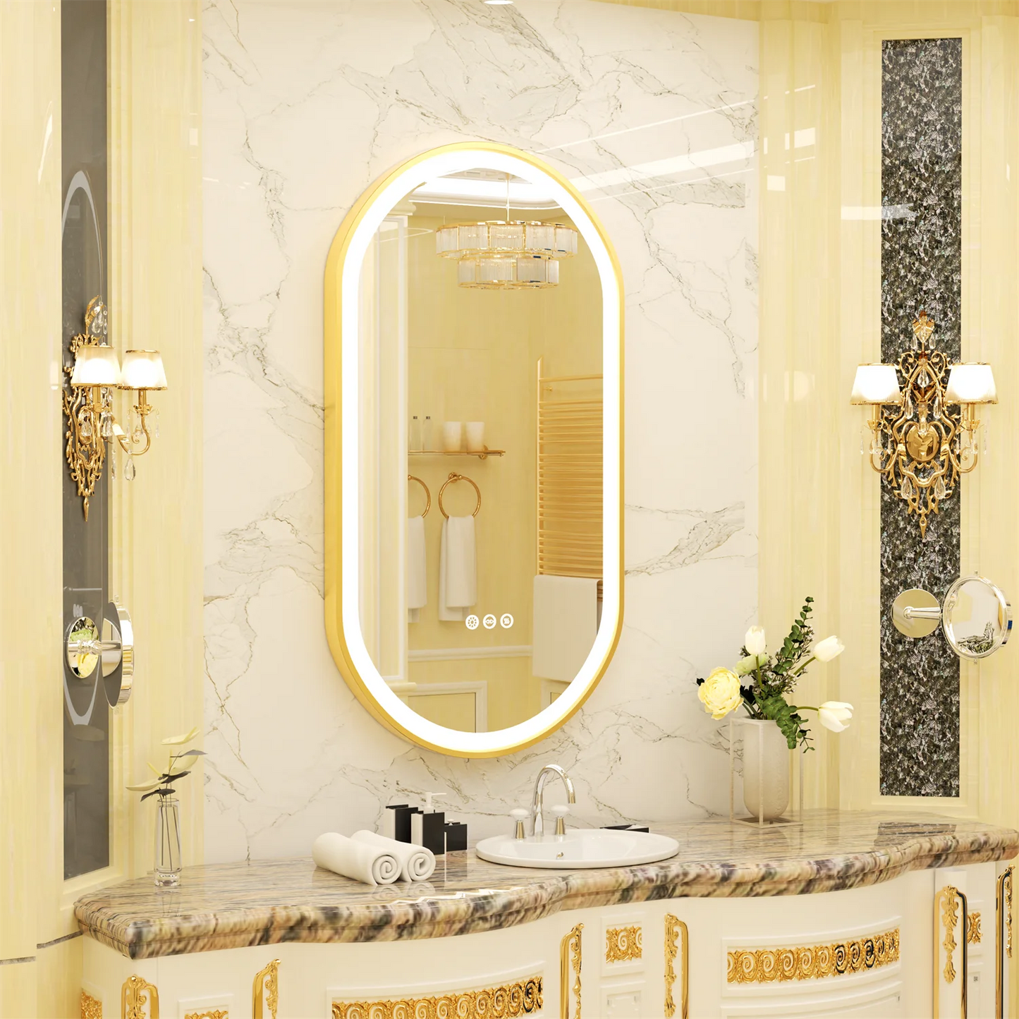 Oval Frame LED Lighted Antifog Smart Vanity Mirror With Dimmable Illumination