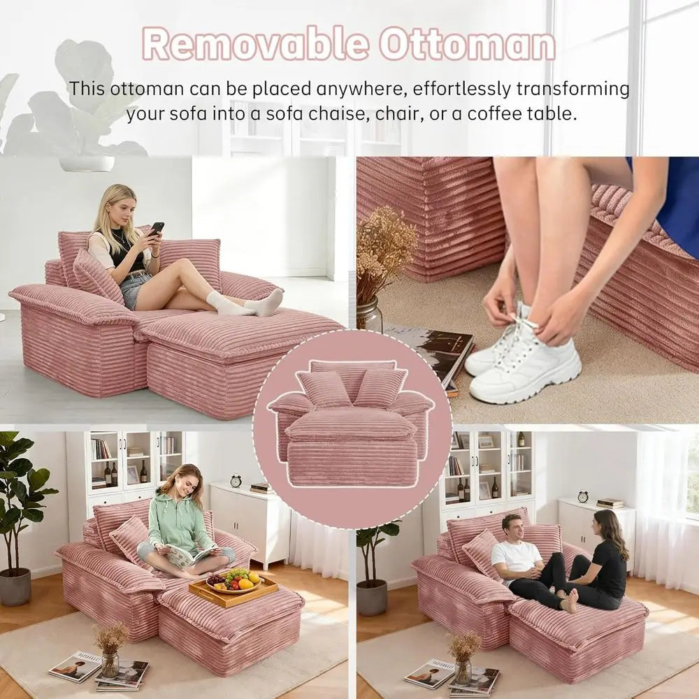 Modern Corduroy Upholstered Chaise Lounge Chair With Ottoman