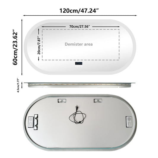 Oval LED Bathroom Mirror Wall-Mounted With Bluetooth Speaker Digital Display