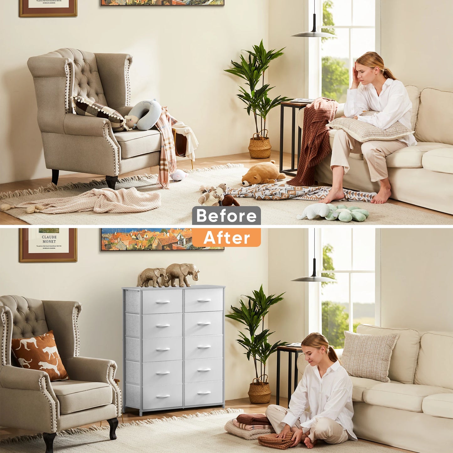 JHK Multifunction Wardrobe Chest With Fabric Drawers For Bedroom Storage
