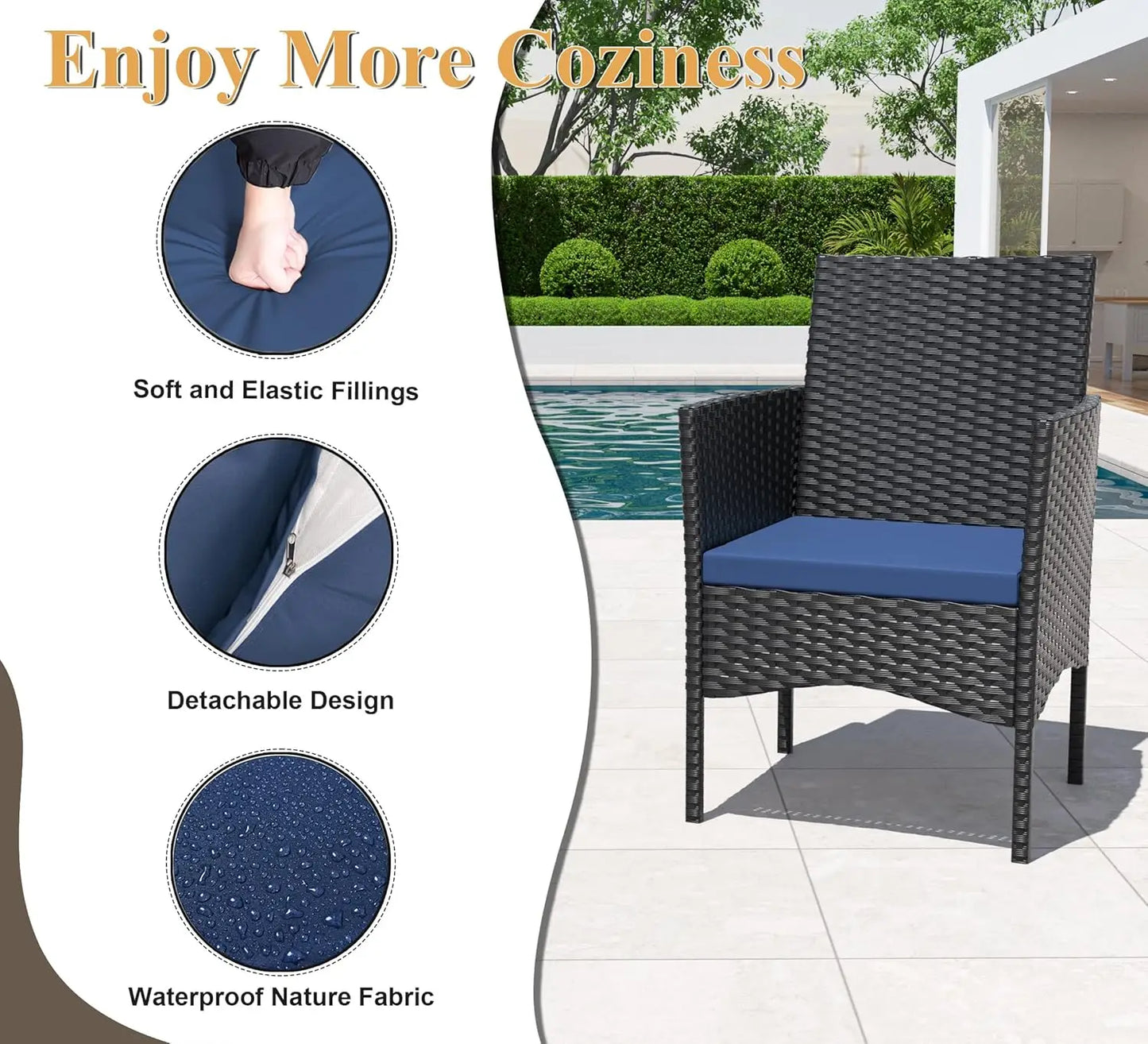 XIAOLANG Outdoor Rattan Conversation Set With Tempered Glass Table