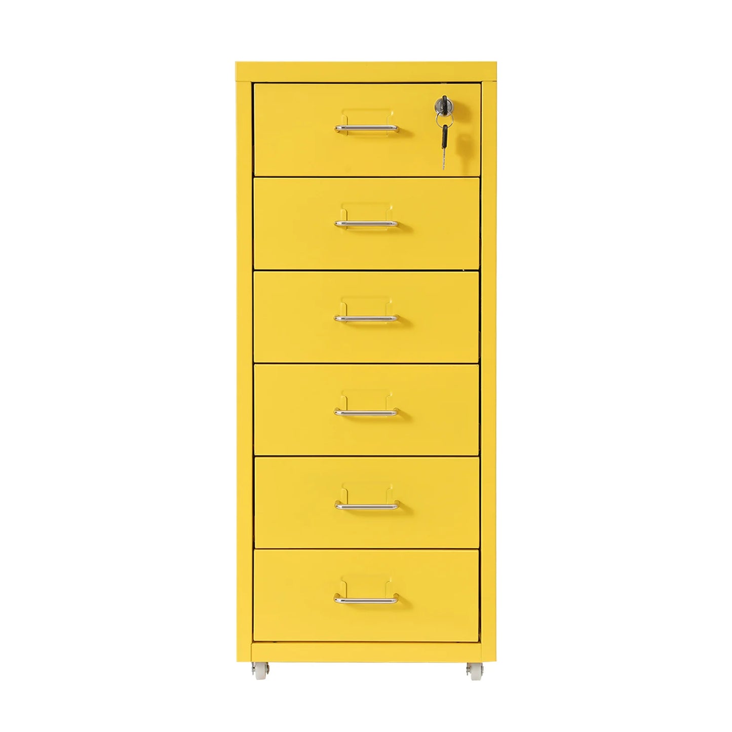 NONED Lockable Rolling Metal File Cabinet 6 Drawer With Wheels