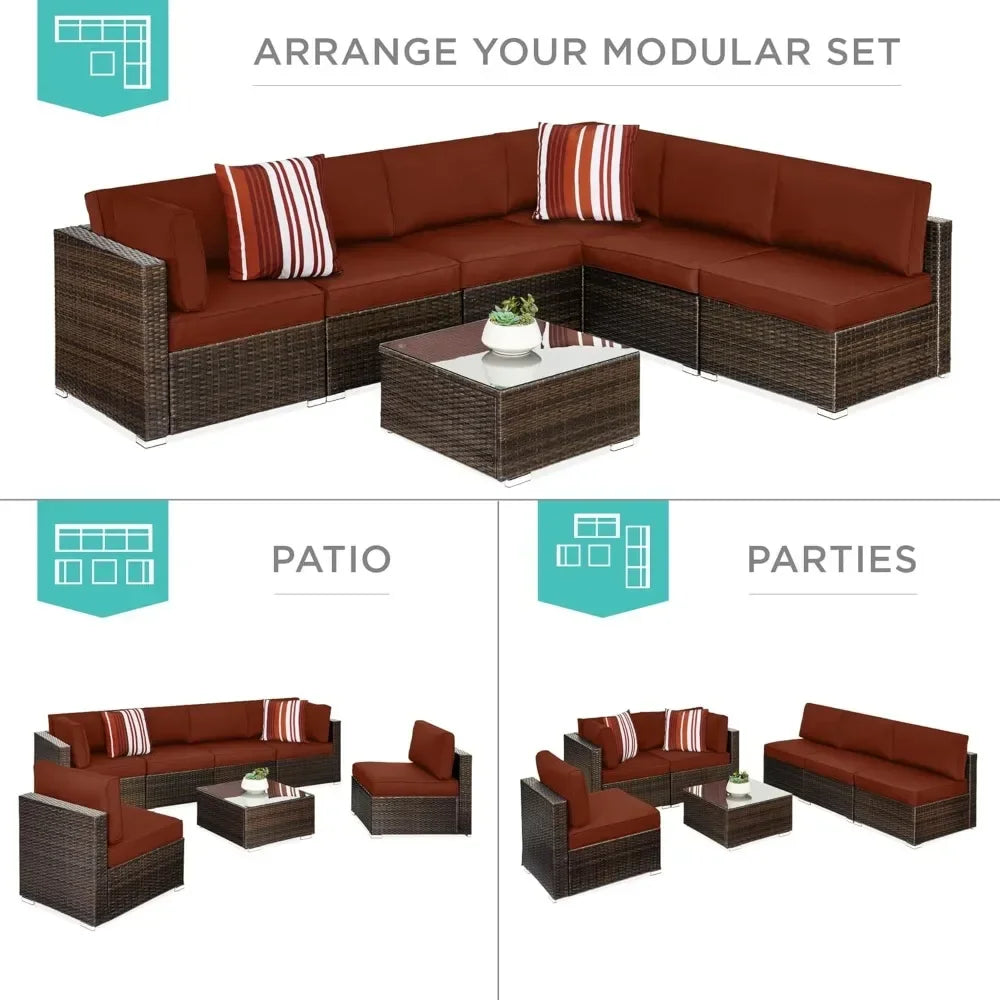 Outdoor Modular Sectional Wicker Patio Set With Coffee Table