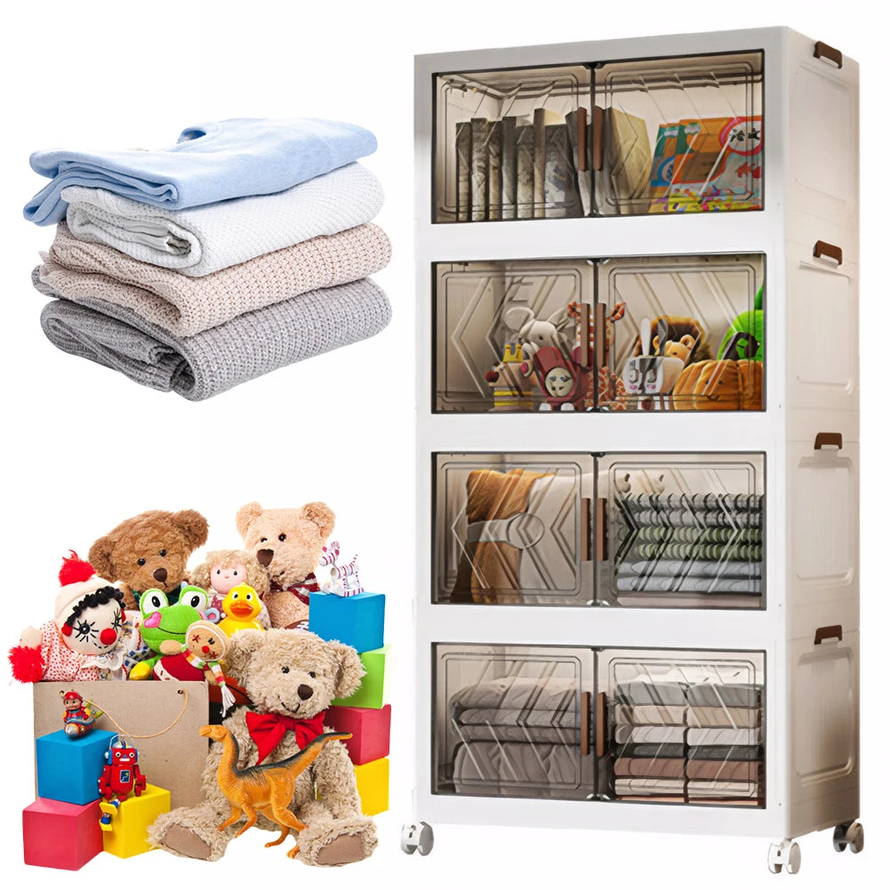 Shunmaii 4 Tier Folding Storage Box With Doors And Wheels