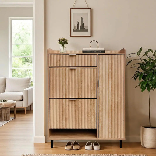 HiMISS Shoe Storage Cabinet With Flip Drawers Freestanding Entryway Organizer