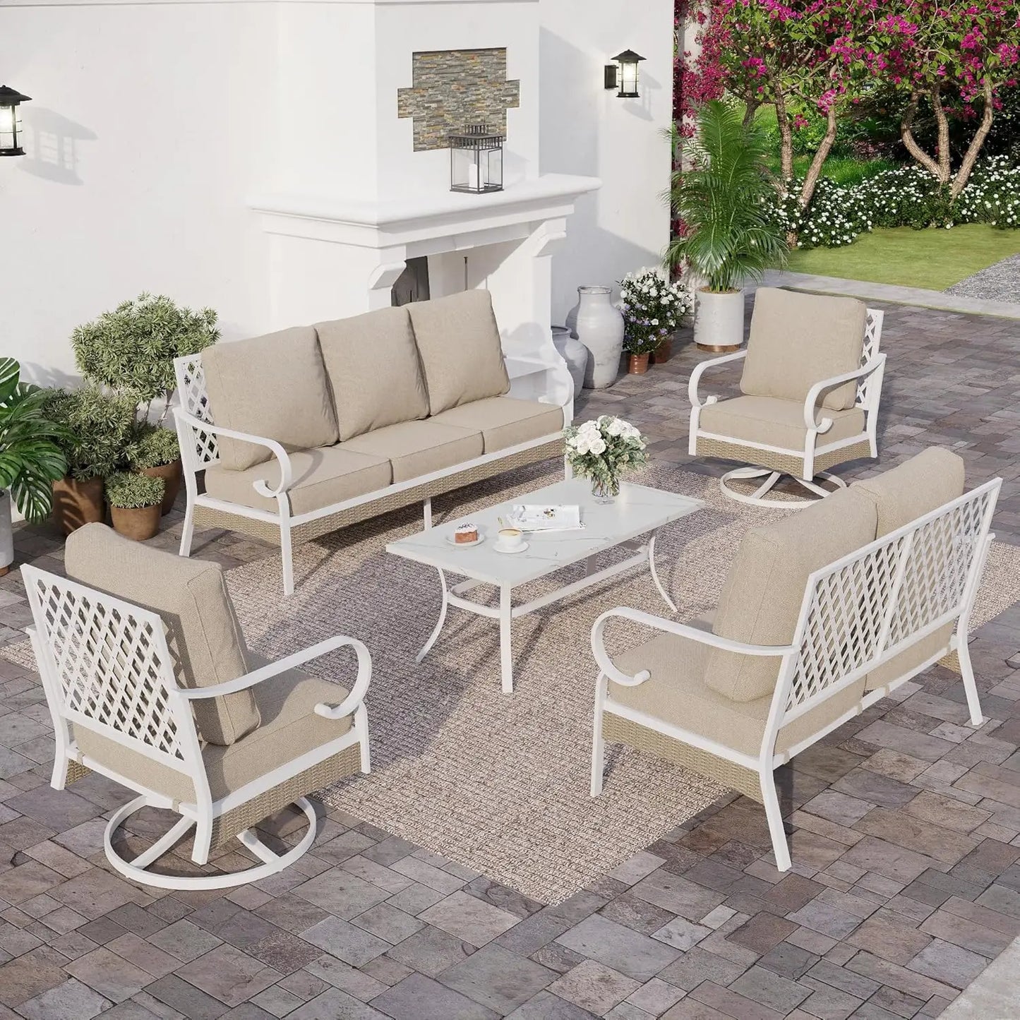 Outdoor Patio Furniture 5 Piece Conversation Set With Coffee Table