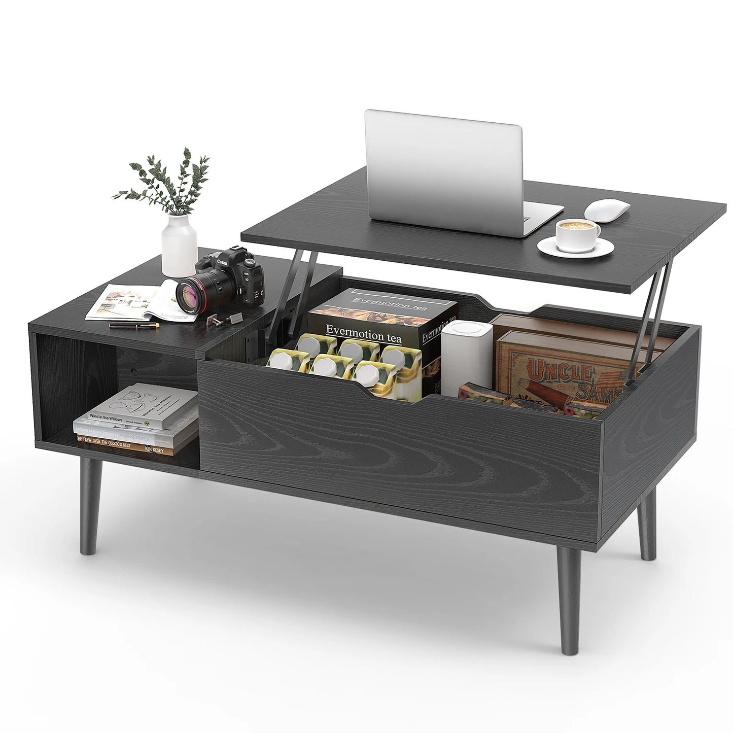 JHK Lift Top Coffee Table With Storage And Adjustable Shelf