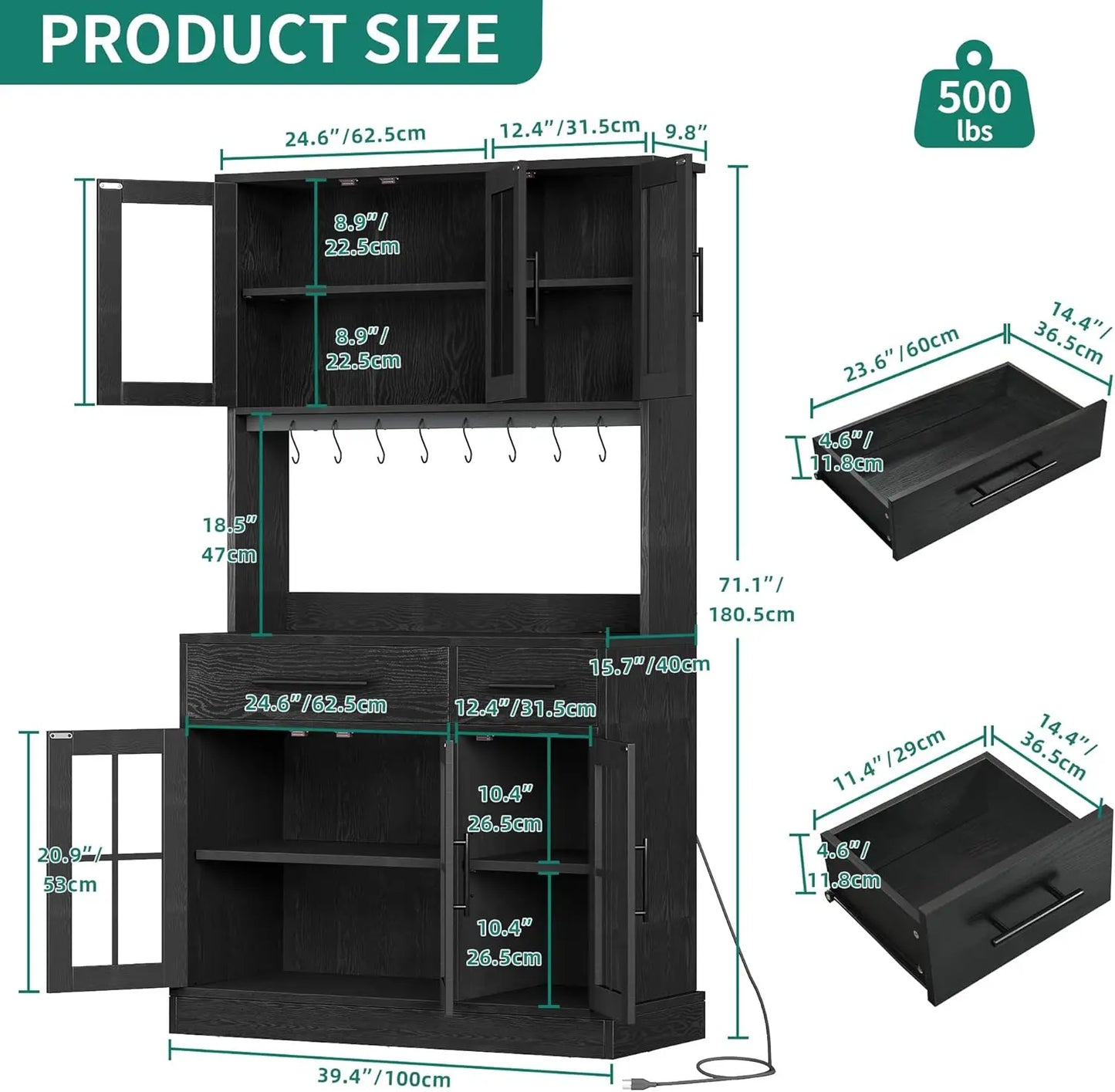 Modern Kitchen Pantry Storage Cabinet With Freestanding Microwave Stand ElectricalOutlet