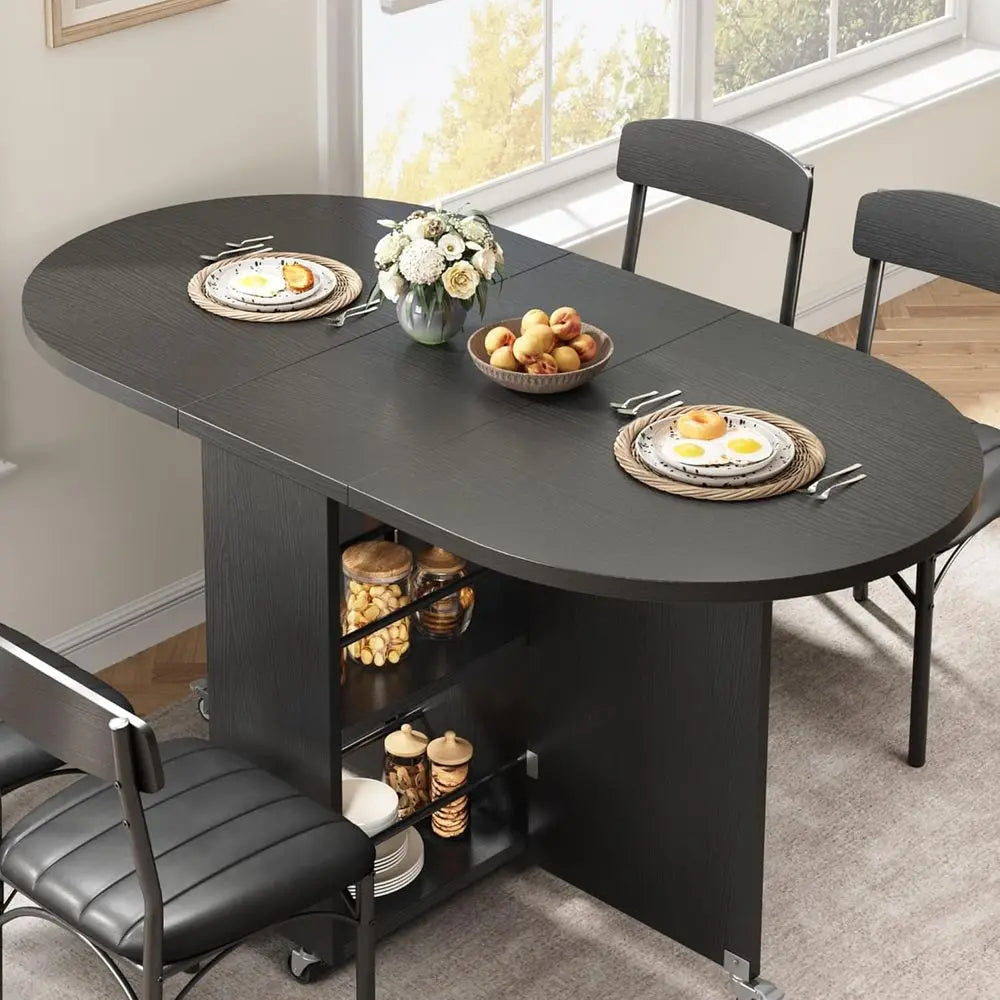 Space-Saving Foldable Dining Table For 4 With Storage Drawer