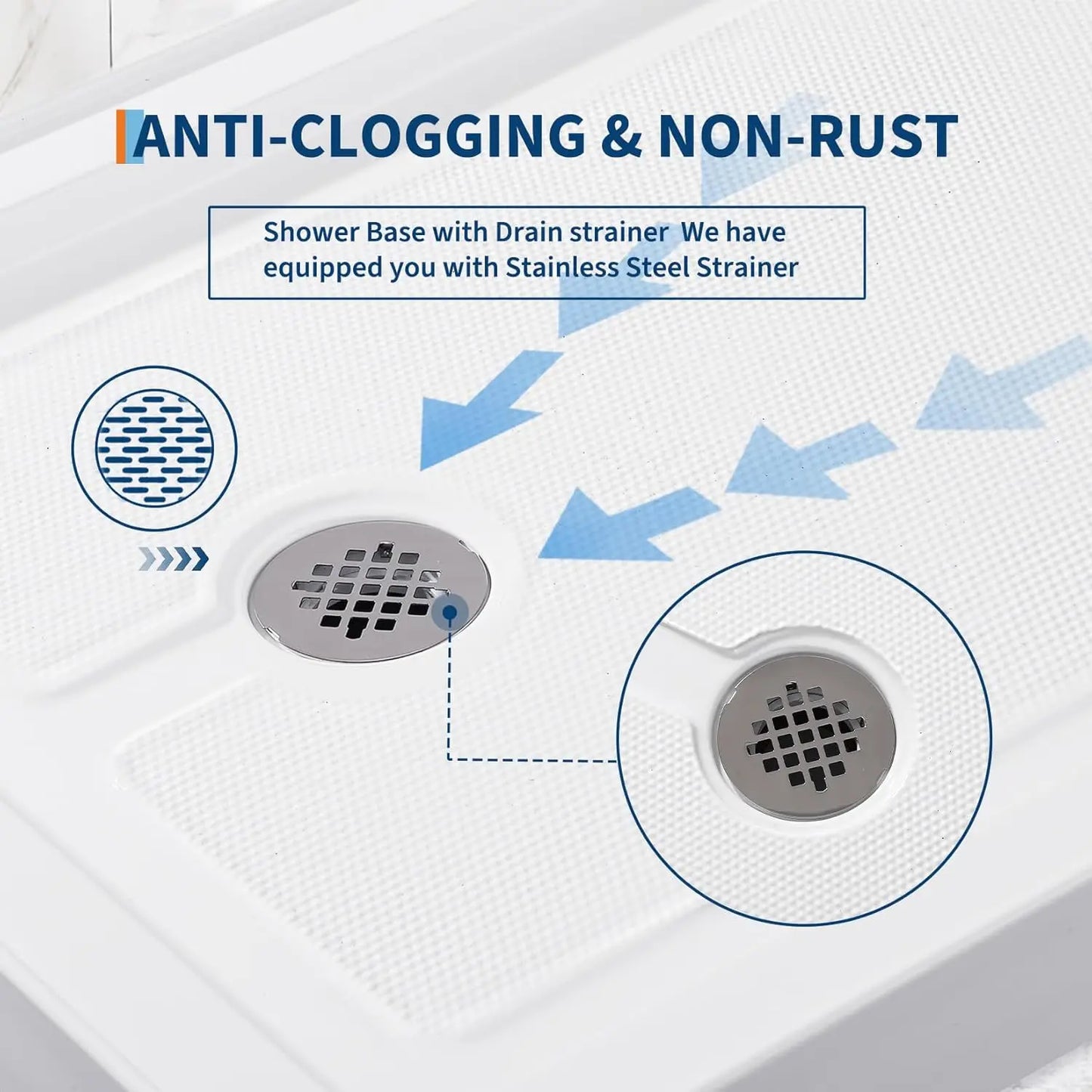 TWISTER.CK Anti-Slip Textured Acrylic Shower Base With Drain