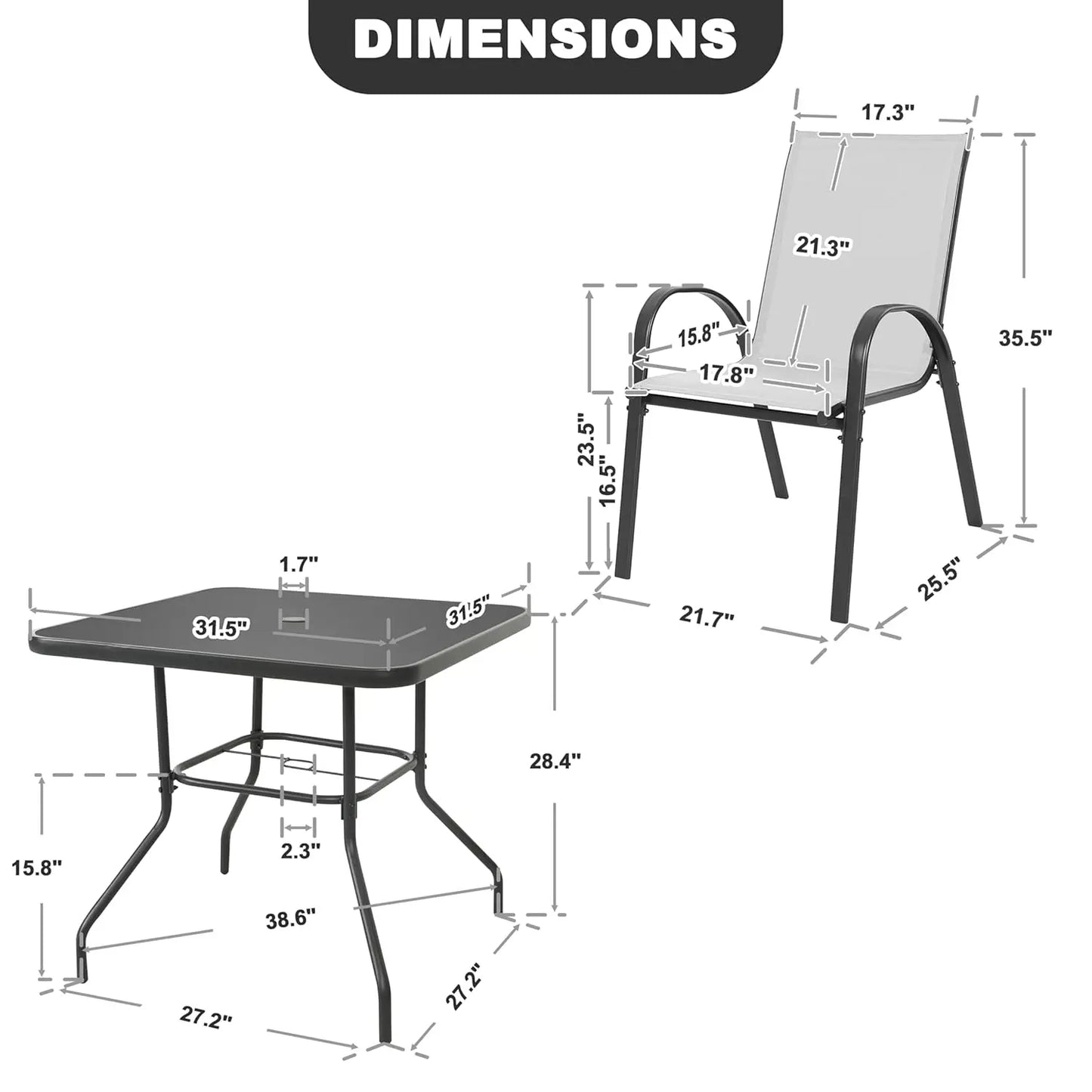 Patio Dining Set With Metal Table And Umbrella Hole