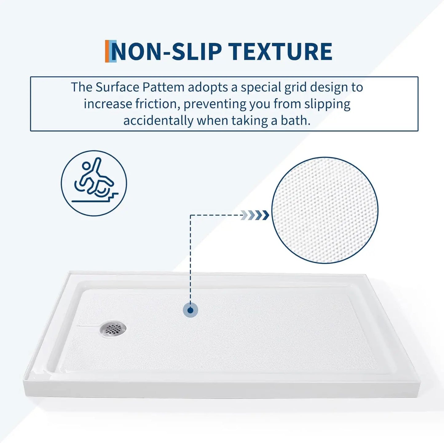 TWISTER.CK Anti-Slip Textured Acrylic Shower Base With Drain