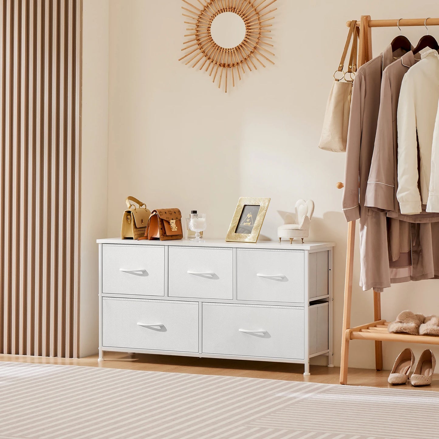 JHK Multifunction Wardrobe Chest With Fabric Drawers For Bedroom Storage