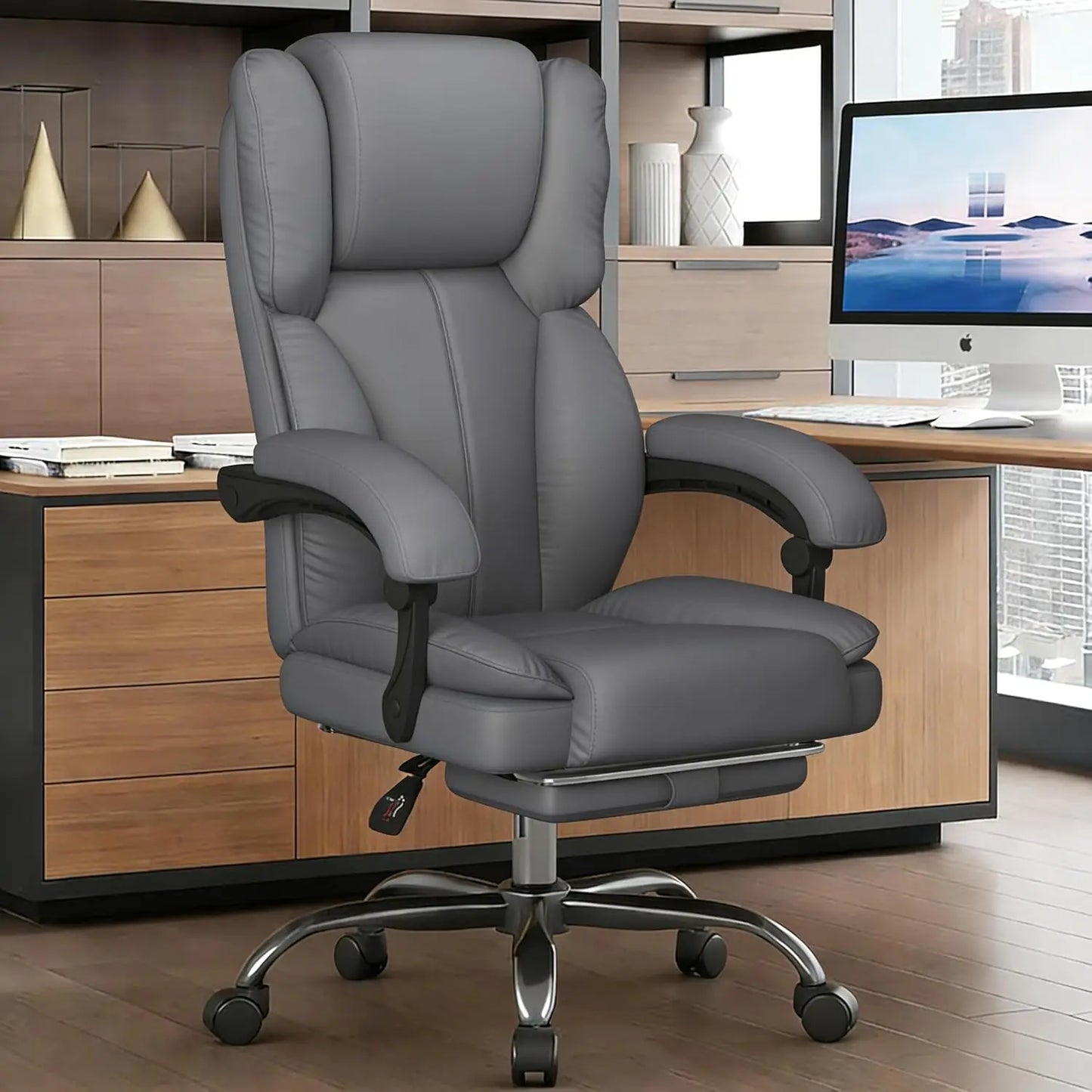 Big And Tall Leather Office Chair With Footrest And Headrest