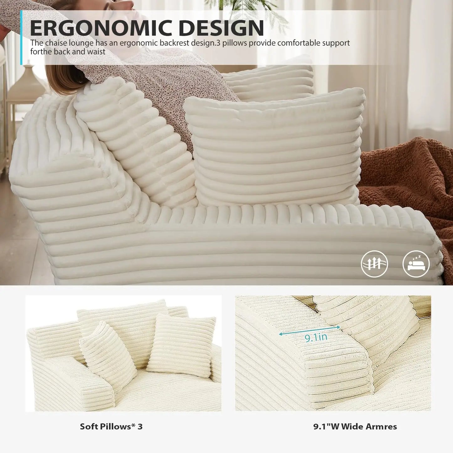 Corduroy Upholstered Indoor Chaise Lounge Sofa Bed