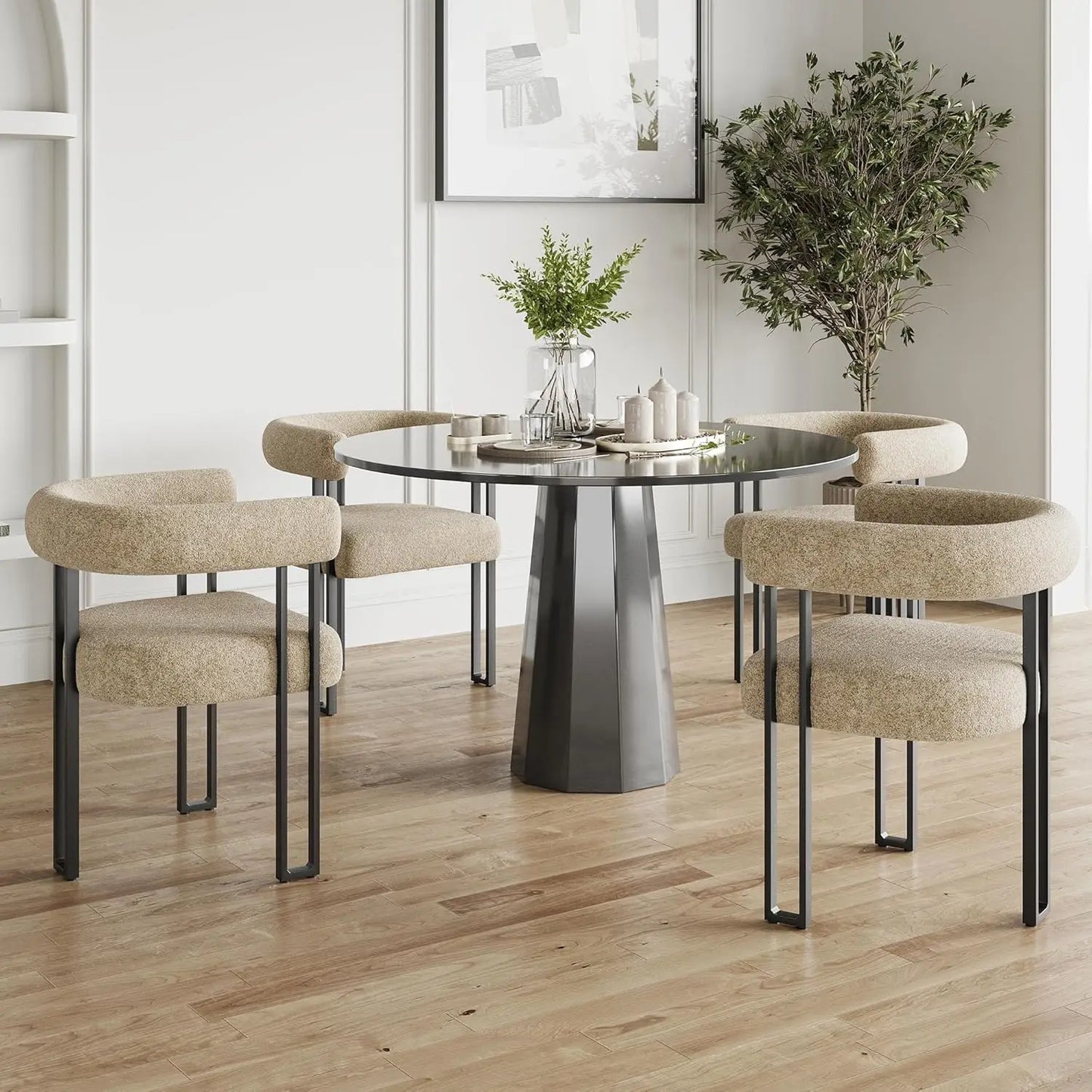 FARINI Set of 2 Upholstered Dining Arm Chairs Bouclé Fabric