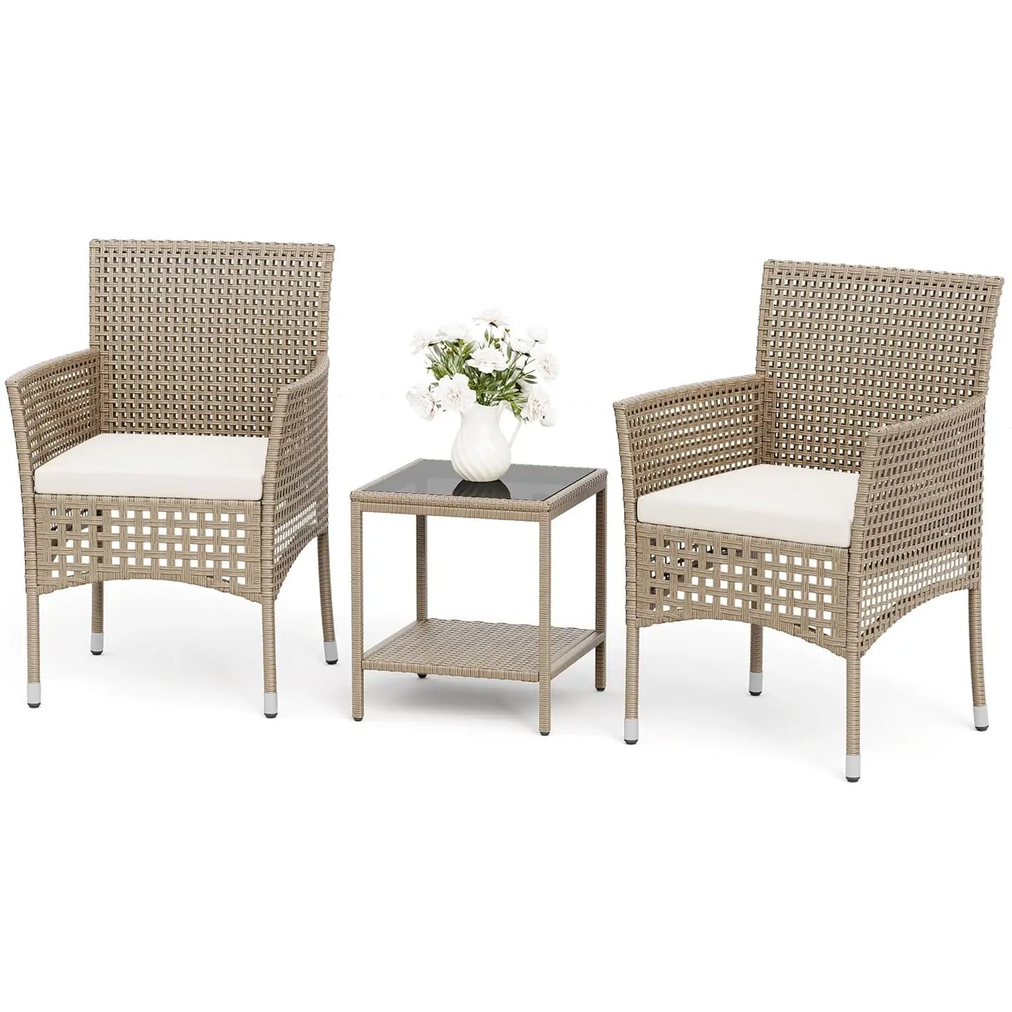 Outdoor Wicker Patio Set With Glass Top Coffee Table