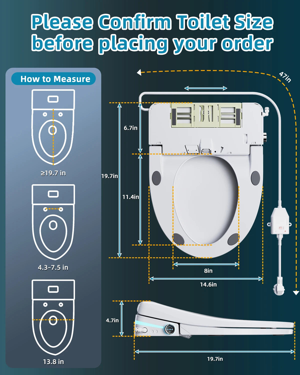 Sanyipace Elongated Smart Toilet Seat With Air Dryer Night Light
