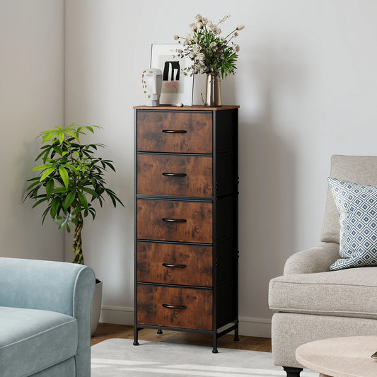 JHK Five-Drawer Dresser With Fabric Drawers And Steel Frame