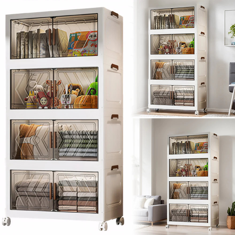 Shunmaii 4 Tier Folding Storage Box With Doors And Wheels