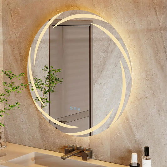 BORWART LED Round Bathroom Mirror With Dimmable Anti Fog Memory