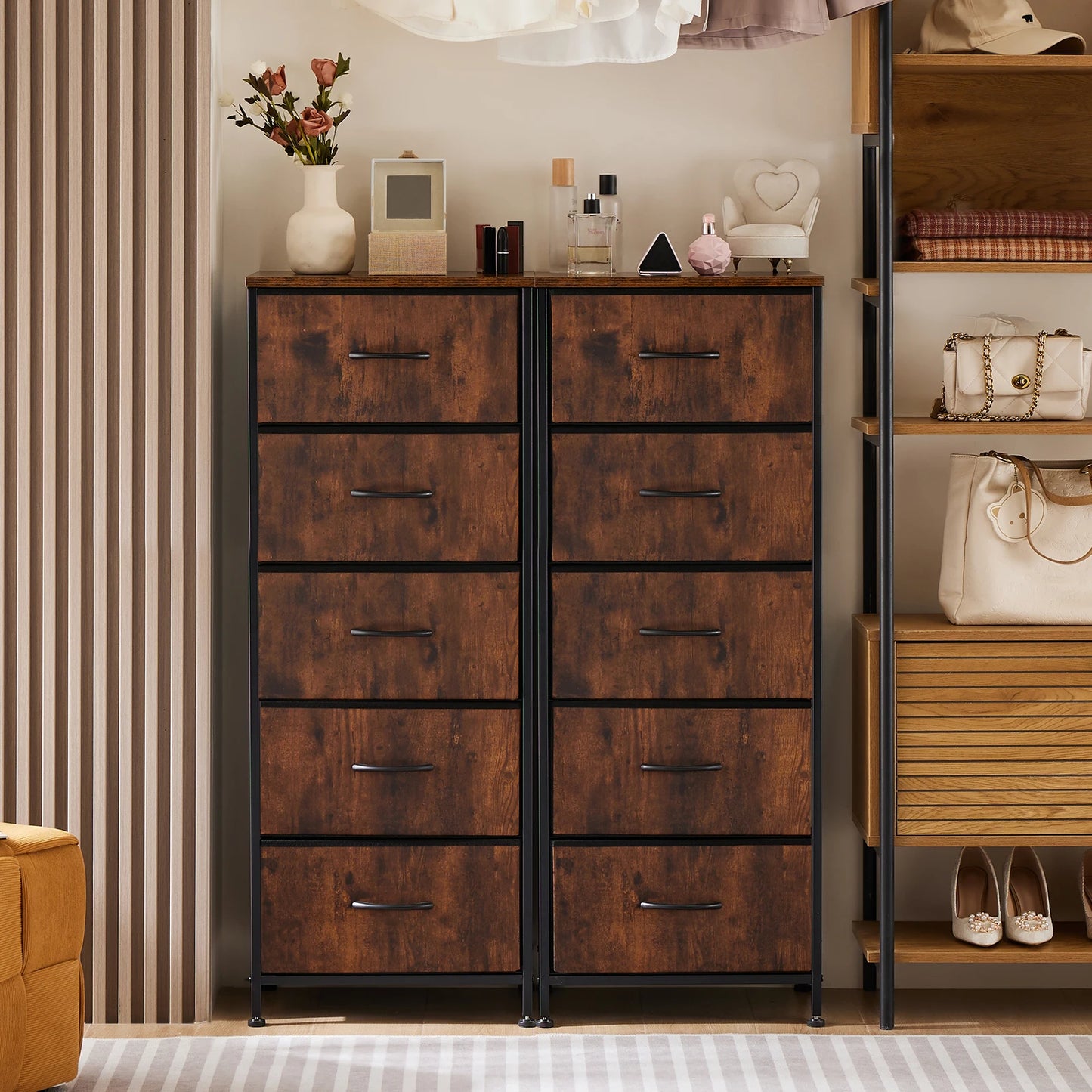 JHK Five-Drawer Dresser With Fabric Drawers And Steel Frame