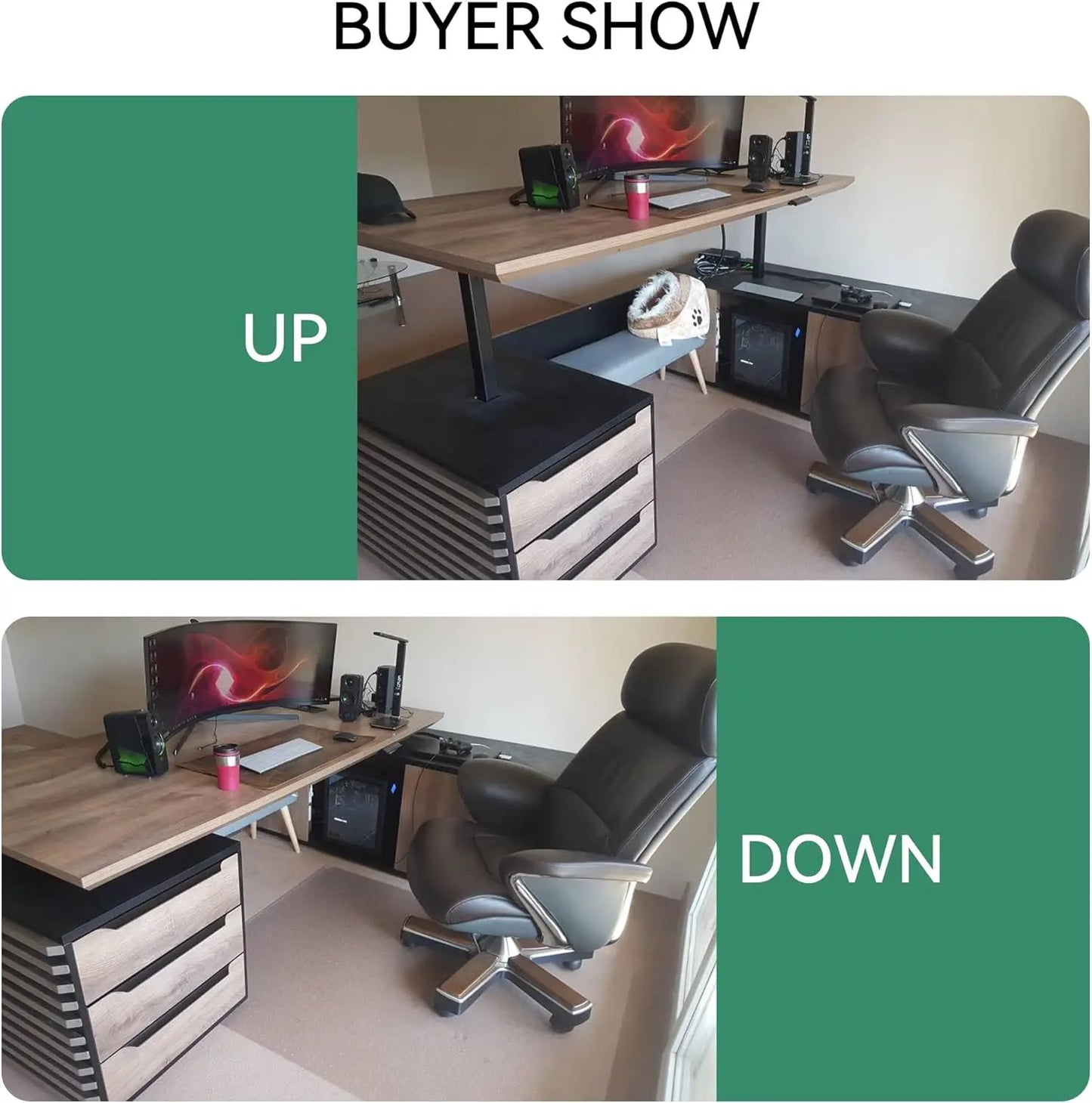 Adjustable Height L Shaped Executive Standing Desk With Drawers USB Ports