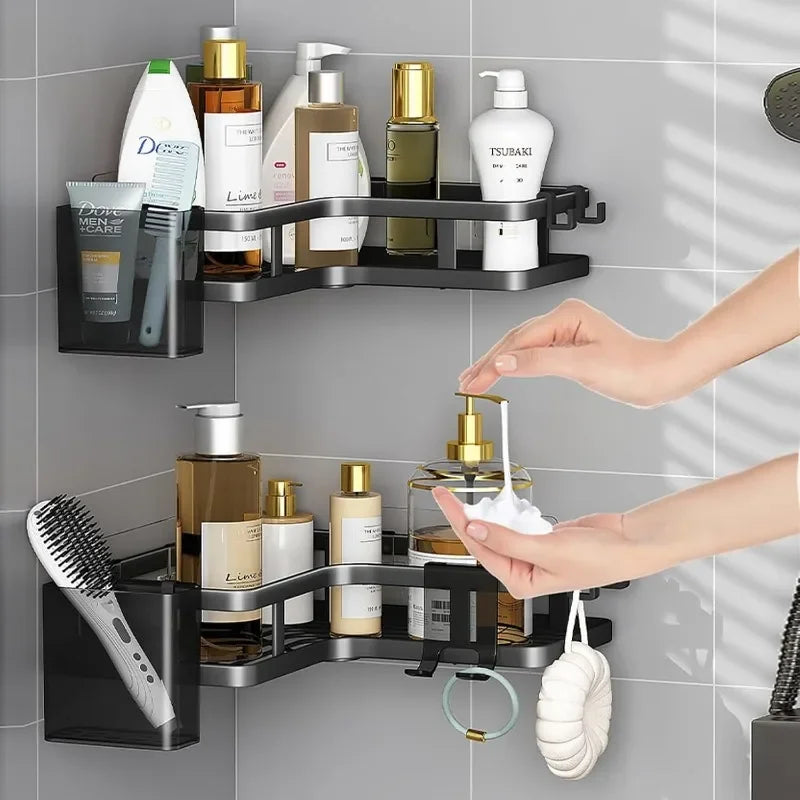 Double Layer Stainless Steel Corner Shelf No Drilling Wall Mount