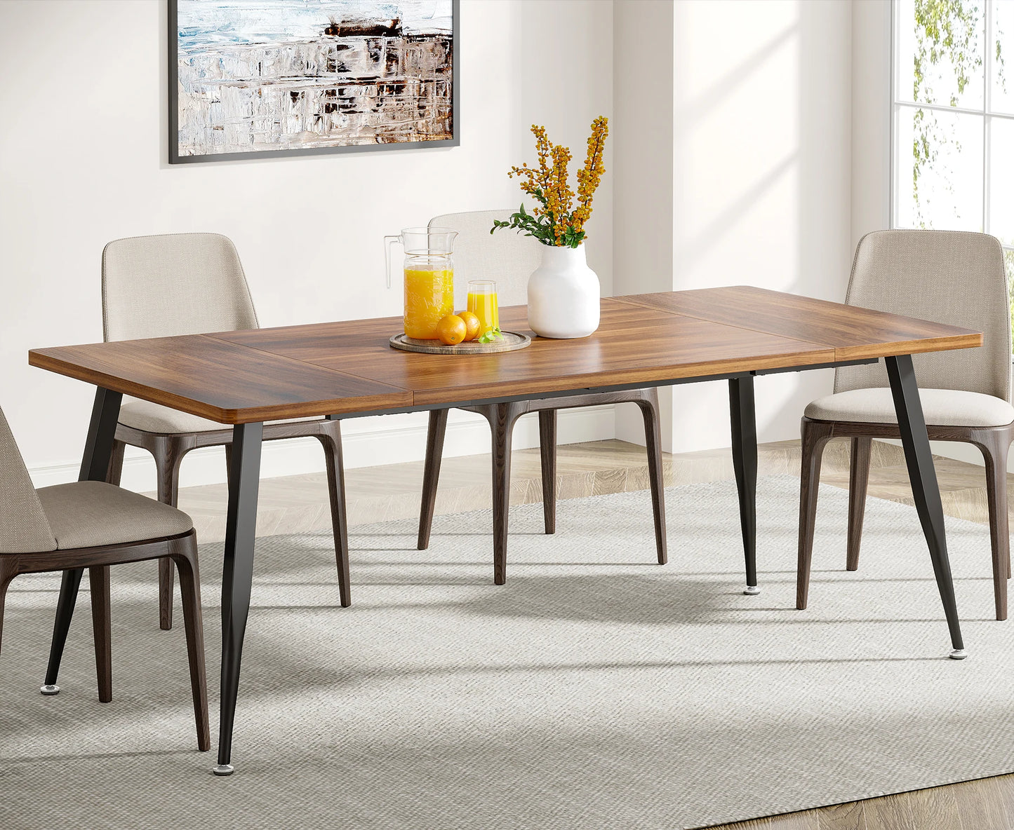 Tribesigns Dining Table Rustic Industrial Modern Faux Wood Metal Legs