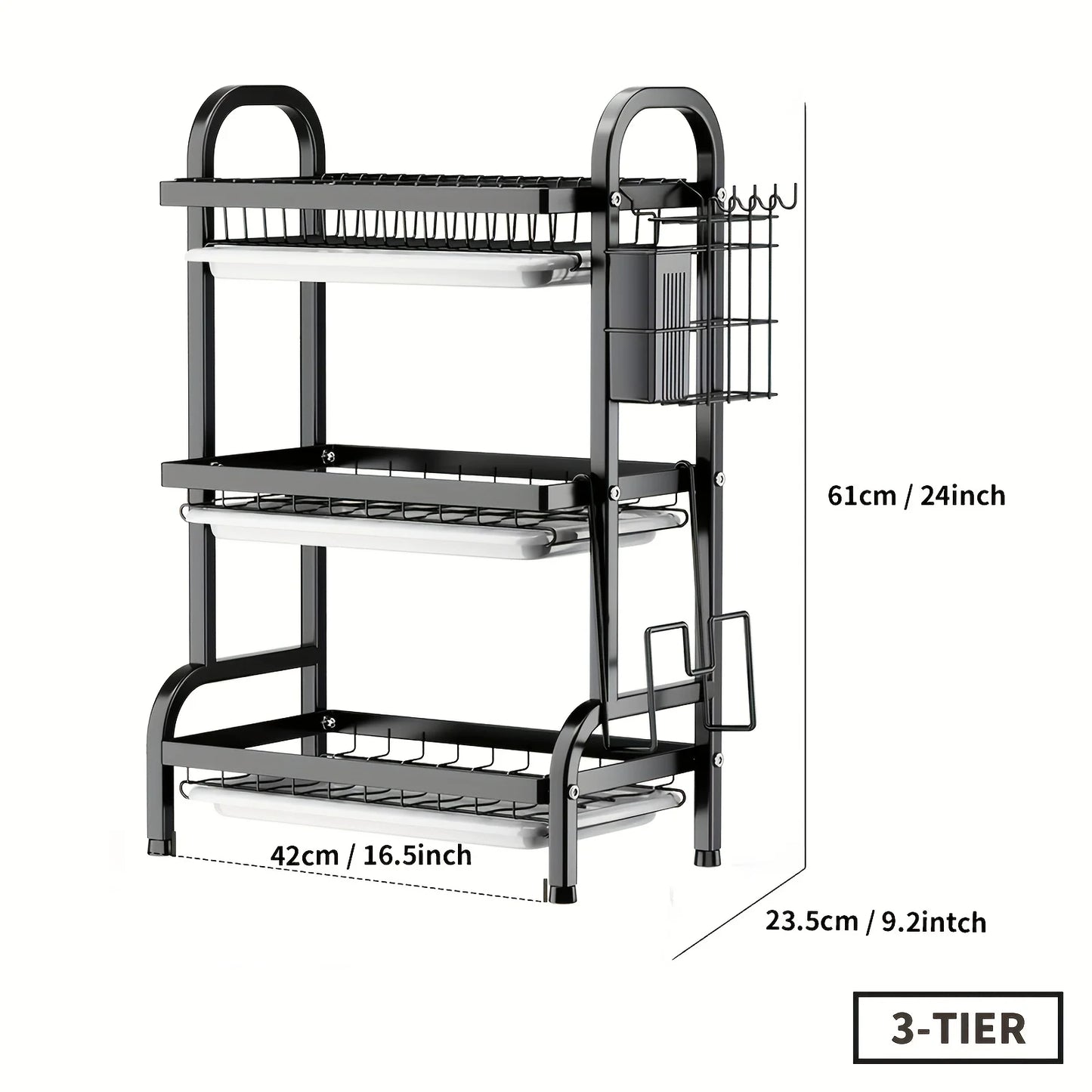 Three-Tier Dish Rack For Kitchen Countertop And Plates