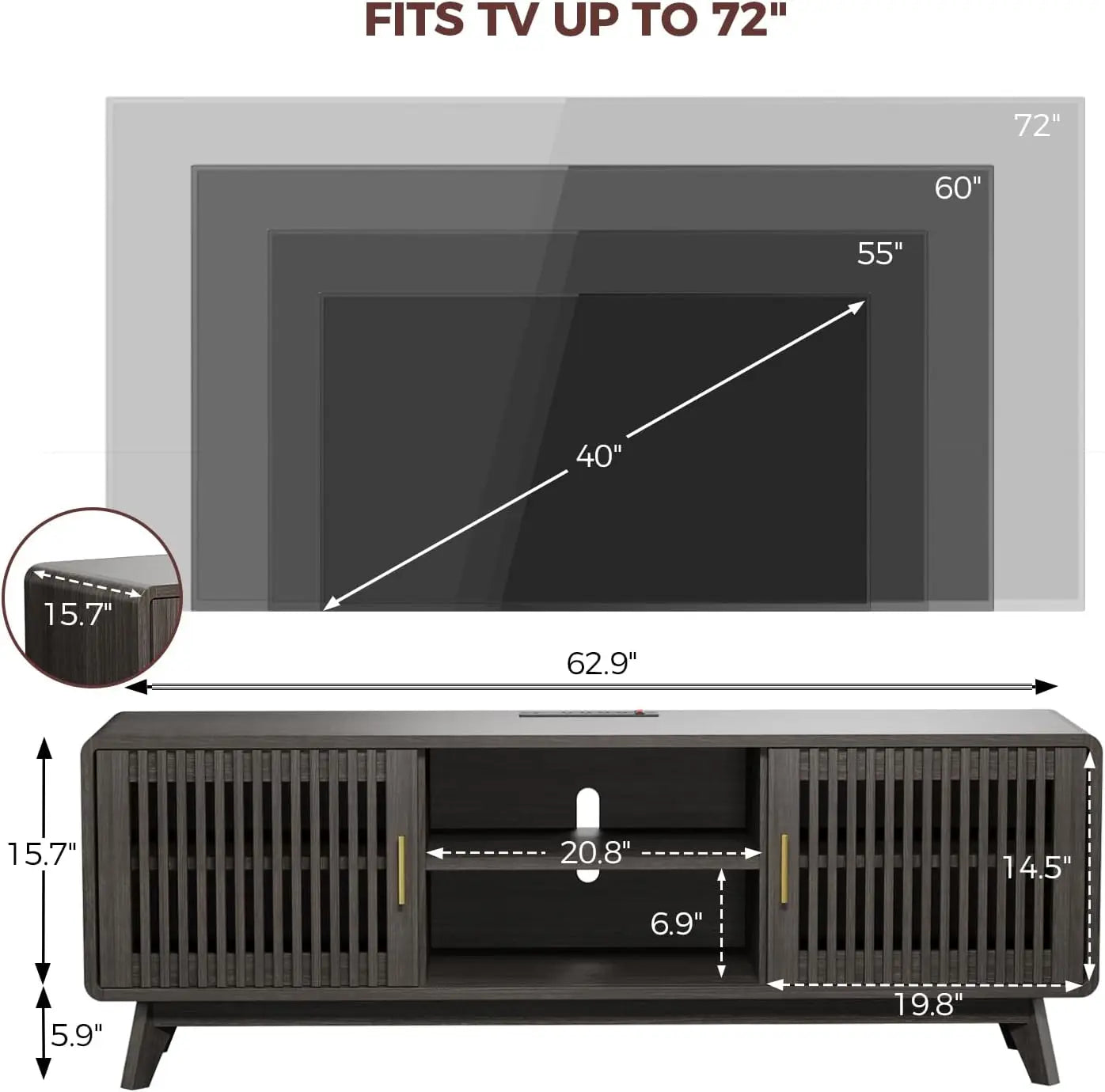 IRONCK TV Stand With Grille Design And Charging Station