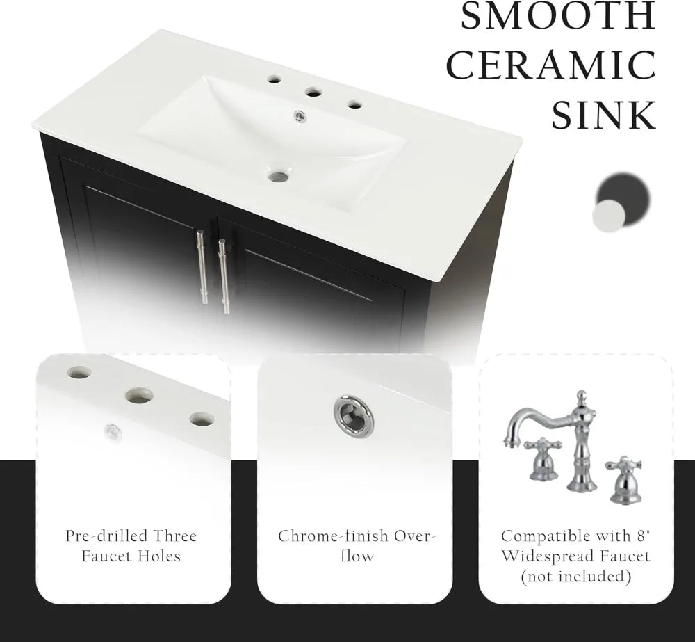 Modern Ceramic Sink Vanity With Two Drawers And Open Shelf