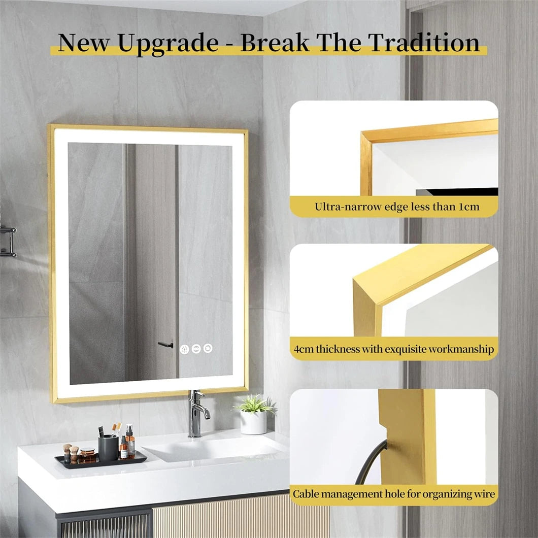 BORWART LED Bathroom Mirror With Aluminum Frame Dimmable Front Light